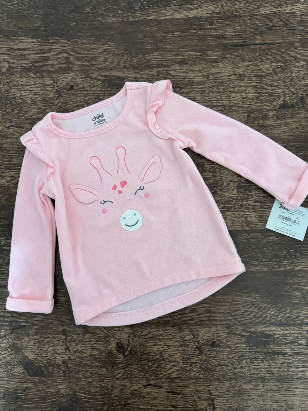 NWT Carter’s Child of Mine Pink Giraffe Fleece Top 24M Baby Girl Ruffle Shirt